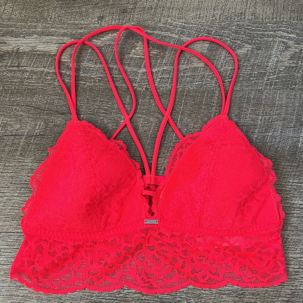 PINK Victoria’s Secret Neon Pink Lace Bra SZ M